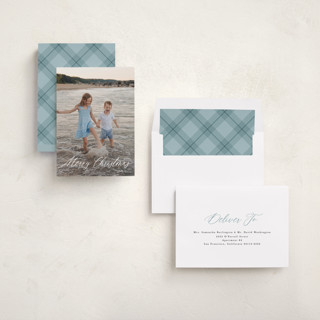 This is a snow photo christmas cards with standard by Kelly Schmidt called scripted merry christmas printing on recycled smooth signature in standard