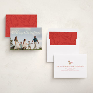 This is a snowy photo christmas cards with standard by Ellis called calligraphic printing on recycled smooth signature in standard