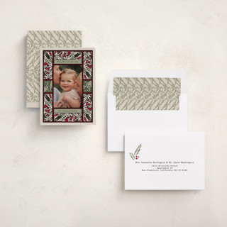 This is a garland photo christmas cards with standard by Thomas Ward called teaberry stained glass printing on recycled smooth signature in standard