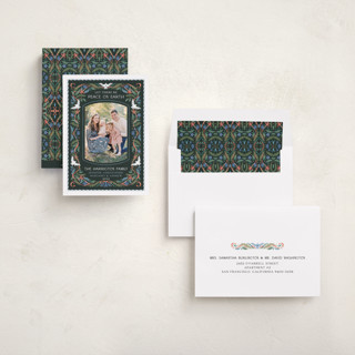 This is a forest photo christmas cards with standard by Paper Sun Studio called charming dove border printing on recycled smooth signature in standard