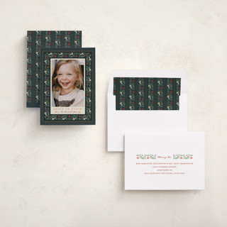 This is a holly photo christmas cards with standard by Leah Bisch called folk frame printing on recycled smooth signature in standard