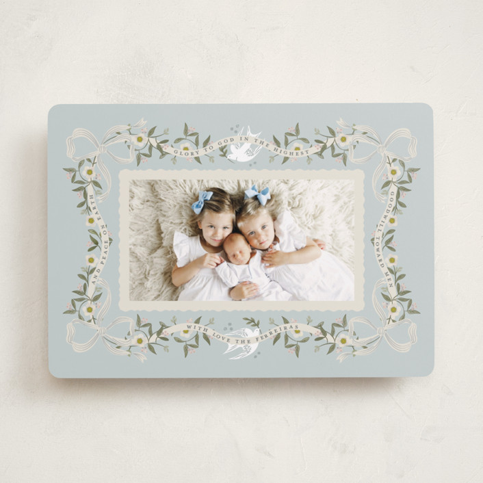 "Ribbon of Grace" - Christmas Photo Cards in Blue Spruce by Ana de Sousa.