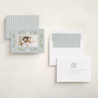 This is a blue spruce photo christmas cards with standard by Ana de Sousa called ribbon of grace printing on recycled smooth signature in standard