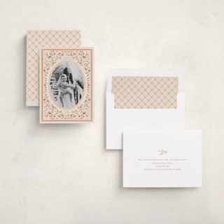 This is a apricot photo christmas cards with standard by Sabrin Deirani called peaceful blooms in blue printing on recycled smooth signature in standard