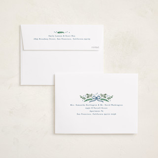 This is a navy photo christmas cards with standard by Alethea and Ruth called bow corners printing on recycled smooth signature in standard