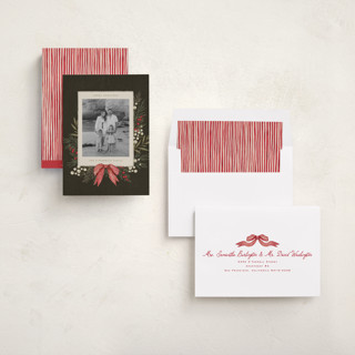 This is a holly berry photo christmas cards with standard by Wildfield Paper Co called vintage garland printing on recycled smooth signature in standard