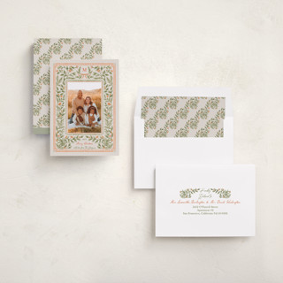 This is a peach photo christmas cards with standard by Elly called botanical tidings printing on recycled smooth signature in standard