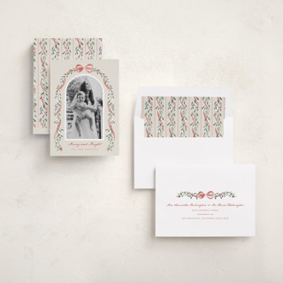 This is a peppermint photo christmas cards with standard by Leah Bisch called arch garland printing on recycled smooth signature in standard