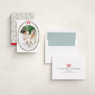 This is a holly berry photo christmas cards with standard by Susan Moyal called delicate botanicals printing on recycled smooth signature in standard