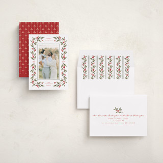 This is a mistletoe photo christmas cards with standard by Wildfield Paper Co called poinsettia + pine printing on recycled smooth signature in standard