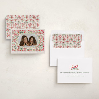 This is a cranberry photo christmas cards with standard by Paper Sun Studio called festive folk frame printing on recycled smooth signature in standard