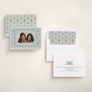 This is a aqua photo christmas cards with standard by Paper Sun Studio called festive folk frame printing on recycled smooth signature in standard