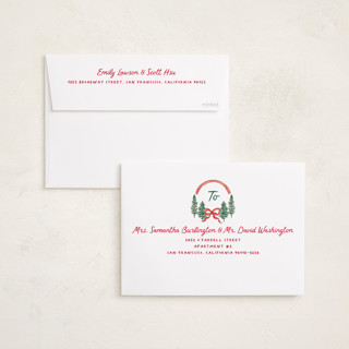 This is a stocking photo christmas cards with standard by Creo Study called trees and bows printing on recycled smooth signature in standard