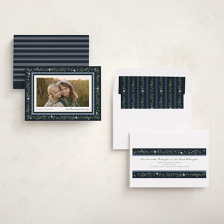 This is a deep blue photo christmas cards with standard by Erin L. Wilson called hollywick printing on recycled smooth signature in standard