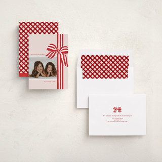 This is a poinsettia photo christmas cards with standard by Angela Marzuki called ribbon wrapped printing on recycled smooth signature in standard