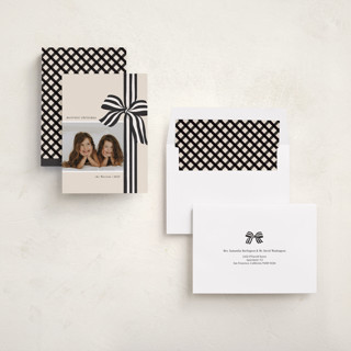 This is a charcoal photo christmas cards with standard by Angela Marzuki called ribbon wrapped printing on recycled smooth signature in standard