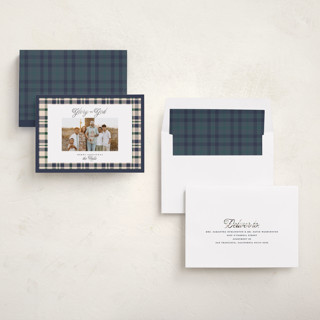 This is a navy photo christmas cards with standard by Itsy Belle Studio called glory & plaid printing on recycled smooth signature in standard