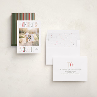This is a snow photo christmas cards with standard by Pixel and Hank called merry and bright printing on recycled smooth signature in standard
