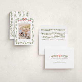 This is a candy cane photo christmas cards with standard by Paula Pecevich called holly garland and bow printing on recycled smooth signature in standard