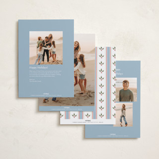 This is a powder blue photo christmas cards with standard by Wildfield Paper Co called holly berry border printing on recycled smooth signature in standard