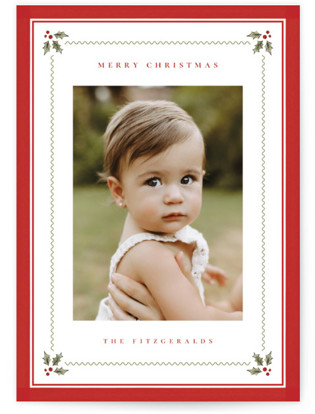 Holly Berry Border Christmas Photo Cards