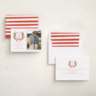 This is a holly berry photo christmas cards with standard by Brooke Chandler called classic merry crest printing on recycled smooth signature in standard