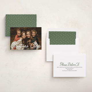 This is a snowfall photo christmas cards with standard by Karidy Walker called cheerful script printing on recycled smooth signature in standard