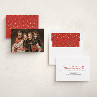 This is a crimson photo christmas cards with standard by Karidy Walker called cheerful script printing on recycled smooth signature in standard