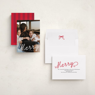 This is a snow photo christmas cards with standard by Lori Wemple called a merry ribbon printing on recycled smooth signature in standard