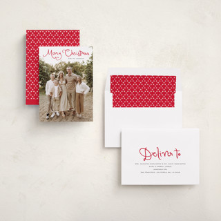 This is a cardinal photo christmas cards with standard by Sara Hicks Malone called christmas script printing on recycled smooth signature in standard