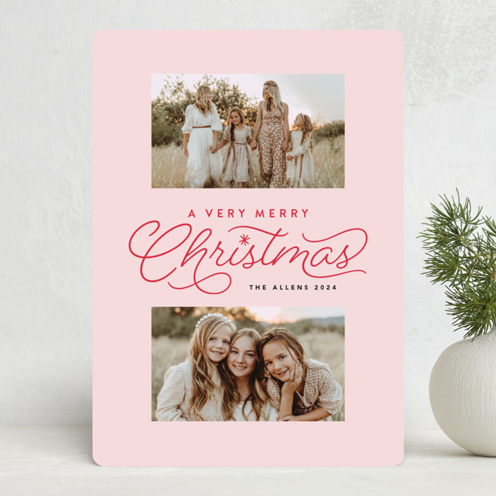 "a rosy christmas" - Preppy Christmas Photo Cards in Rosy by Laura Hamm.
