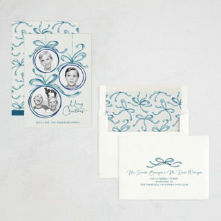This is a snowball photo christmas cards with standard by Paper Sun Studio called baubles and bows printing on recycled smooth signature in standard