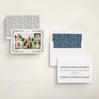 This is a winter berry photo christmas cards with standard by Susan Moyal called holly & pine printing on recycled smooth signature in standard