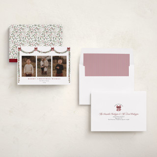 This is a mulled wine photo christmas cards with standard by Susan Moyal called joyful holly printing on recycled smooth signature in standard