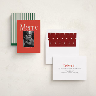 This is a stocking photo christmas cards with standard by Morgan Kendall called north pole printing on recycled smooth signature in standard