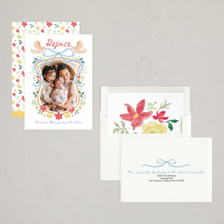 This is a misty photo christmas cards with standard by Kim Thoa called rejoice christmas crest printing on recycled smooth signature in standard