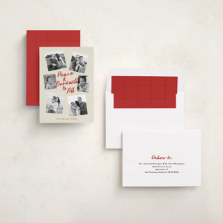 This is a berry photo christmas cards with standard by Louise Kay called peace and goodwill printing on recycled smooth signature in standard
