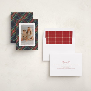 This is a flannel photo christmas cards with standard by Wildfield Paper Co called christmas tartan printing on recycled smooth signature in standard