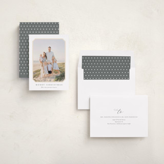 This is a buttercream photo christmas cards with standard by Carolyn MacLaren called vintage bevel printing on recycled smooth signature in standard