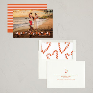 This is a candied apple photo christmas cards with standard by Robin Ott called candy cane wishes printing on recycled smooth signature in standard