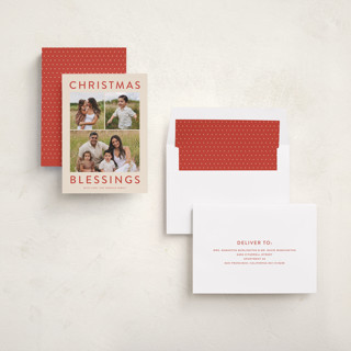 This is a poinsettia photo christmas cards with standard by Carolyn MacLaren called chic blessings printing on recycled smooth signature in standard