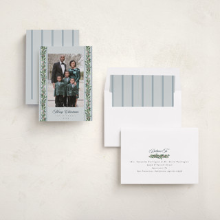 This is a winter sky photo christmas cards with standard by Rebecca Durflinger called evergreen garlands printing on recycled smooth signature in standard