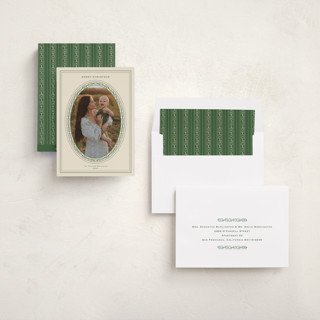 This is a champagne photo christmas cards with standard by Claire called classic oval frame printing on recycled smooth signature in standard