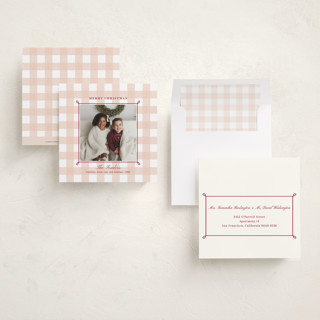 This is a sugar plum photo christmas cards with standard by Alston Foster called festive gingham plaid printing on recycled smooth signature in standard