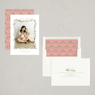 This is a blush photo christmas cards with standard by Itsy Belle Studio called ribbonly frame printing on recycled smooth signature in standard