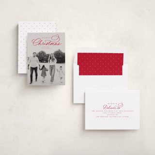 This is a candy cane photo christmas cards with standard by Everett Paper Goods called swirl script printing on recycled smooth signature in standard