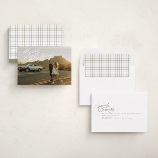 This is a snow photo christmas cards with standard by Everett Paper Goods called retro slant printing on recycled smooth signature in standard