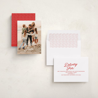 This is a snow photo christmas cards with standard by Susan Asbill called what fun! printing on recycled smooth signature in standard