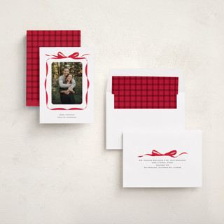 This is a crimson photo christmas cards with standard by Olivia Kanaley Inman called bow printing on recycled smooth signature in standard