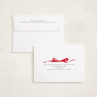 This is a crimson photo christmas cards with standard by Olivia Kanaley Inman called bow printing on recycled smooth signature in standard